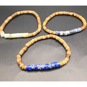 Mens Lot Of 3 Natural Stone Stretched Fashion Bracelets Size 6.5